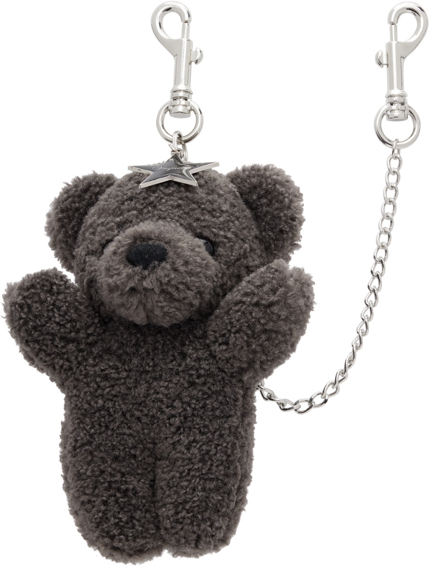 Palm Angels Bear Faux-shearling Keyring In Brown