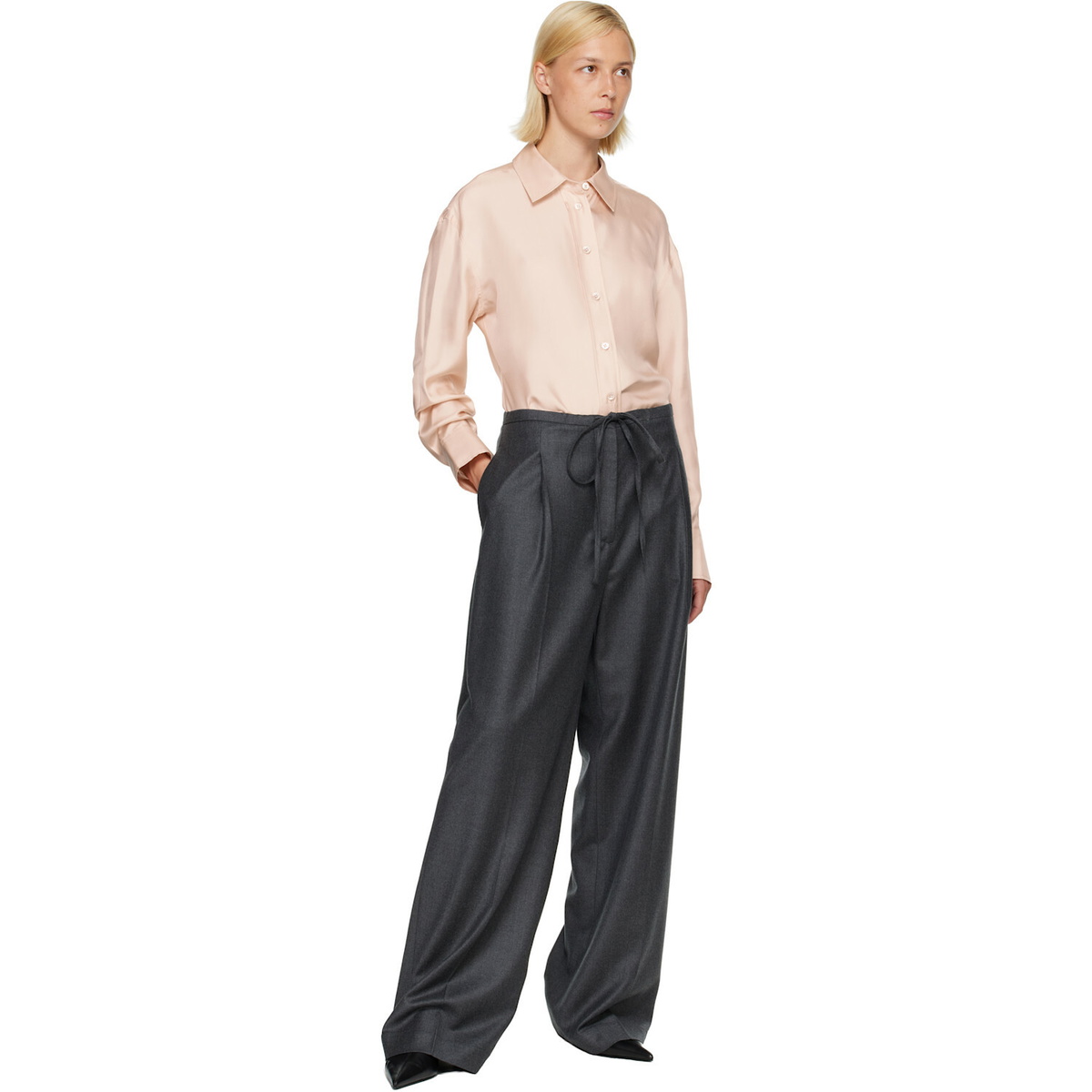 Róhe Gray Relaxed Soft Wool Trousers