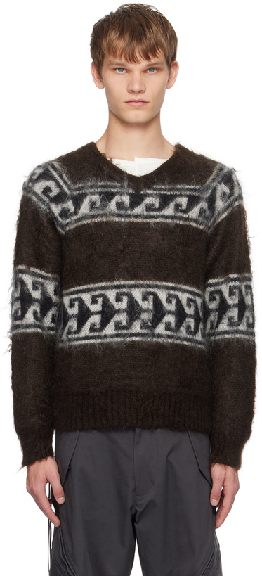 Photo: NVRFRGT Brown V-Neck Sweater