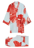 Desmond & Dempsey Grand Hibiscus Printed Linen Pyjama set Red