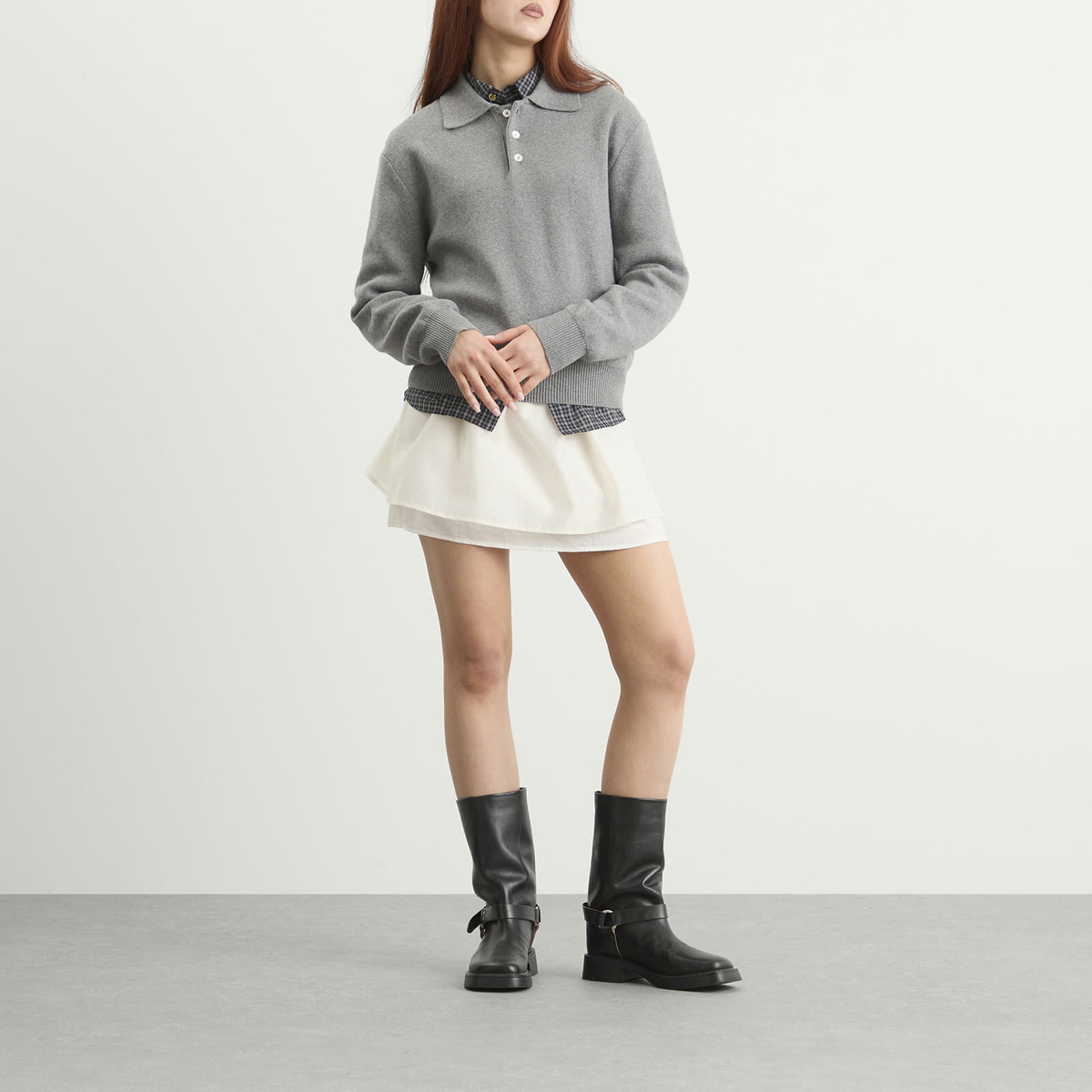 DUNST Women's Collared Sweater in Melange Grey