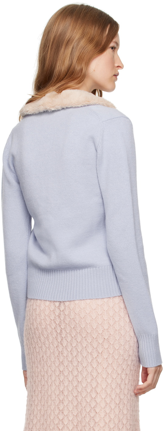 Blumarine Blue Faux-Fur Collar Cardigan Blumarine Blumarine Blue Faux-Fur Collar Cardigan Blumarine