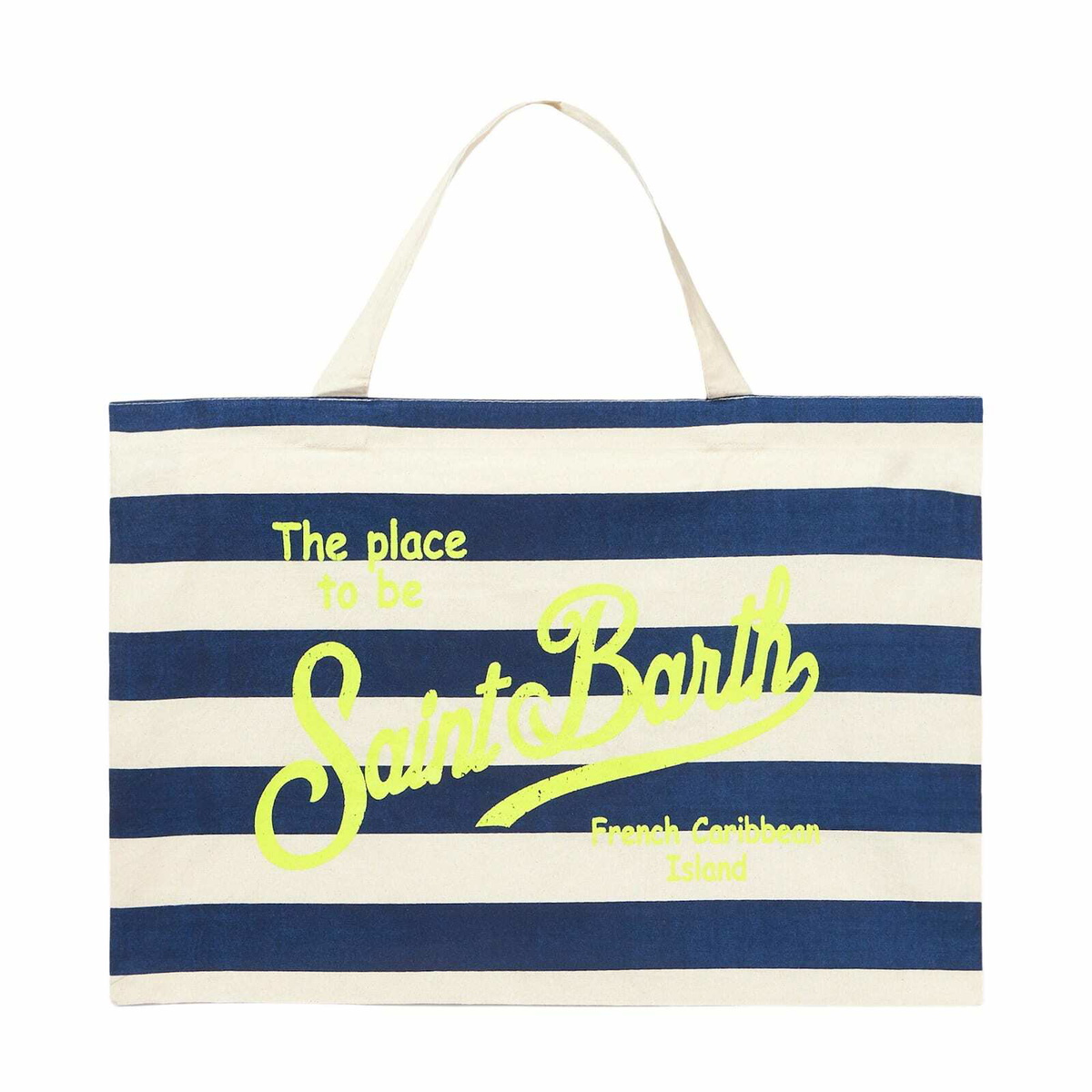 MC2 Saint Barth Blue Striped Cotton Bag With Fluo Yellow Logo