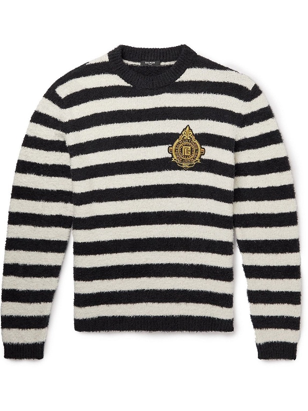 Photo: Balmain - Logo-Appliquéd Striped Cotton Sweater - Black