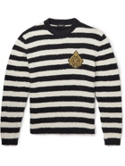Balmain - Logo-Appliquéd Striped Cotton Sweater - Black