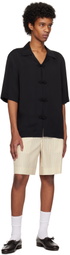 Róhe Black Knotted Button Short Sleeve Shirt