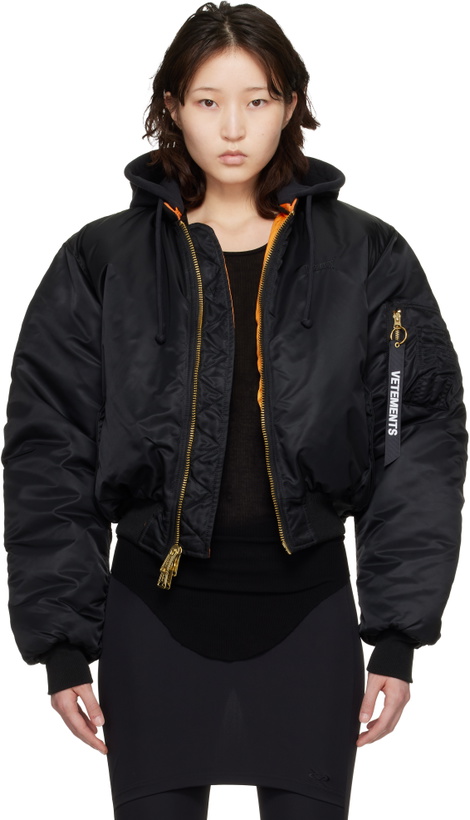 Photo: VETEMENTS Black & Orange Alpha Industries Edition Fitted Reversible Bomber Jacket