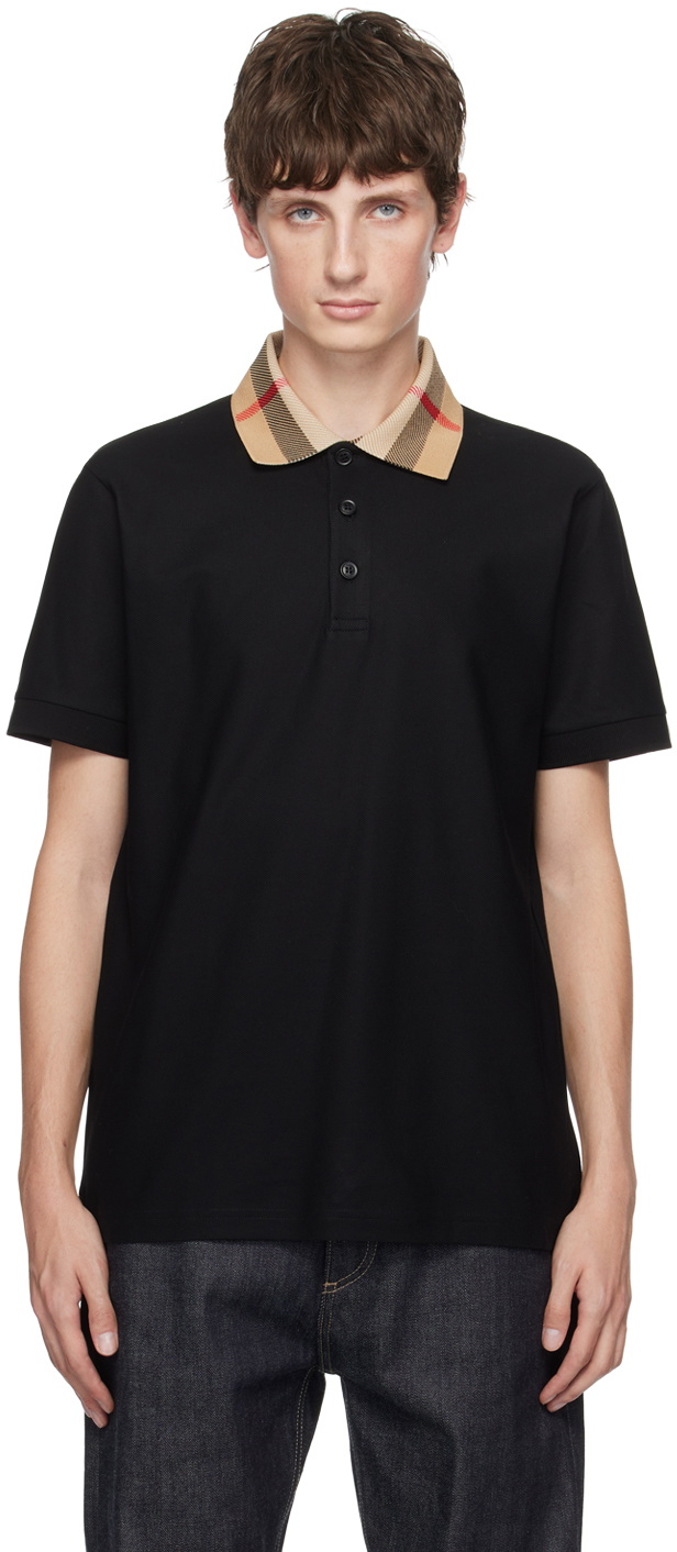 Burberry Black Check Collar Polo Burberry