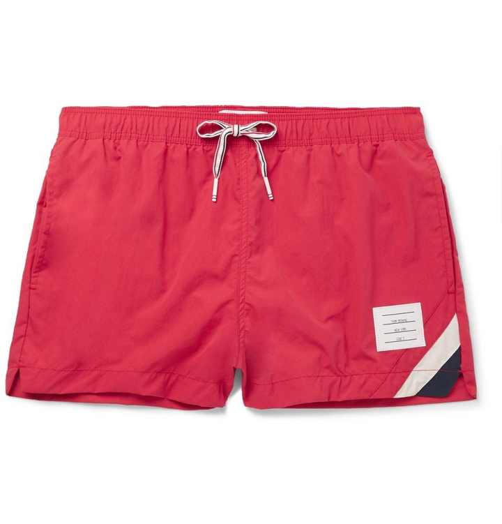 Photo: Thom Browne - Short-Length Striped Swim Shorts - Red