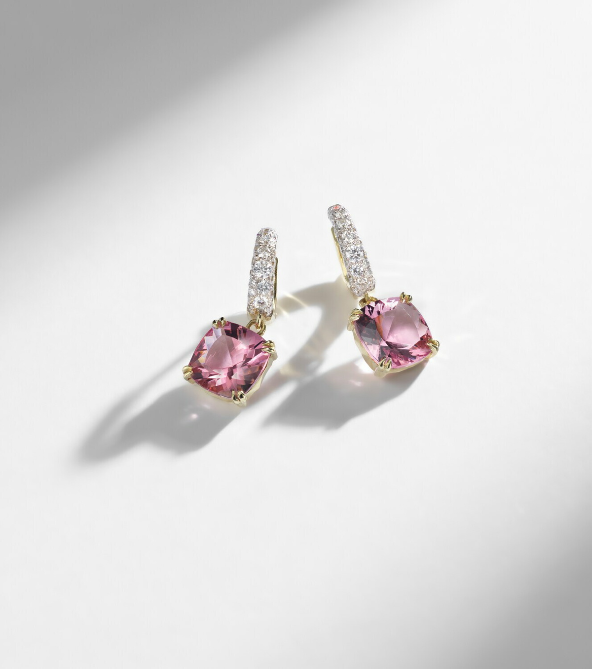 Octavia Elizabeth Cobblestone Micro 18kt gold hoop earrings with morganites and diamonds