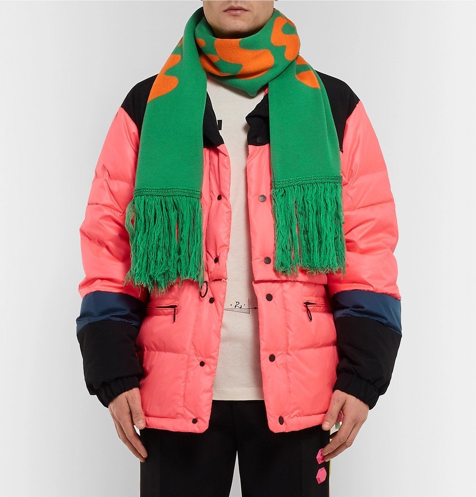 Off-White - Fringed Logo-Intarsia Wool Scarf - Men - Green Off-White