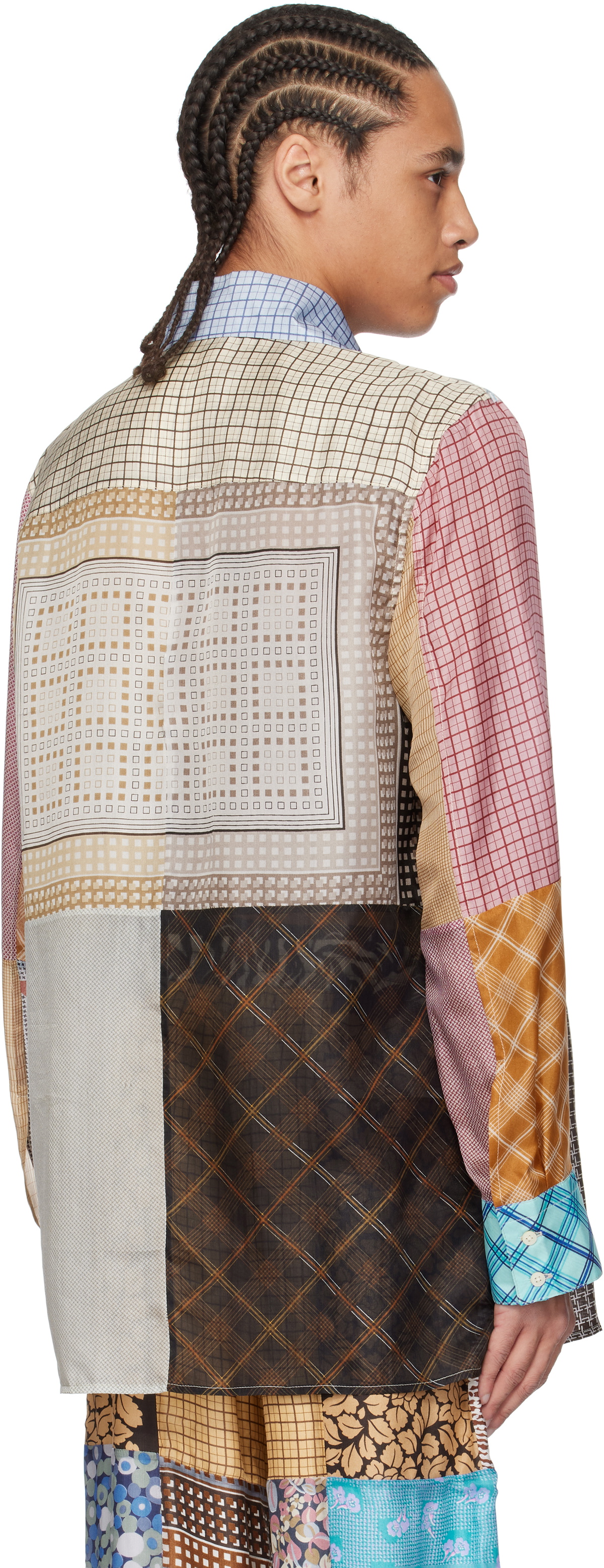 Marine Serre Multicolor Regenerated Silk Scarves Lapel Collar Shirt