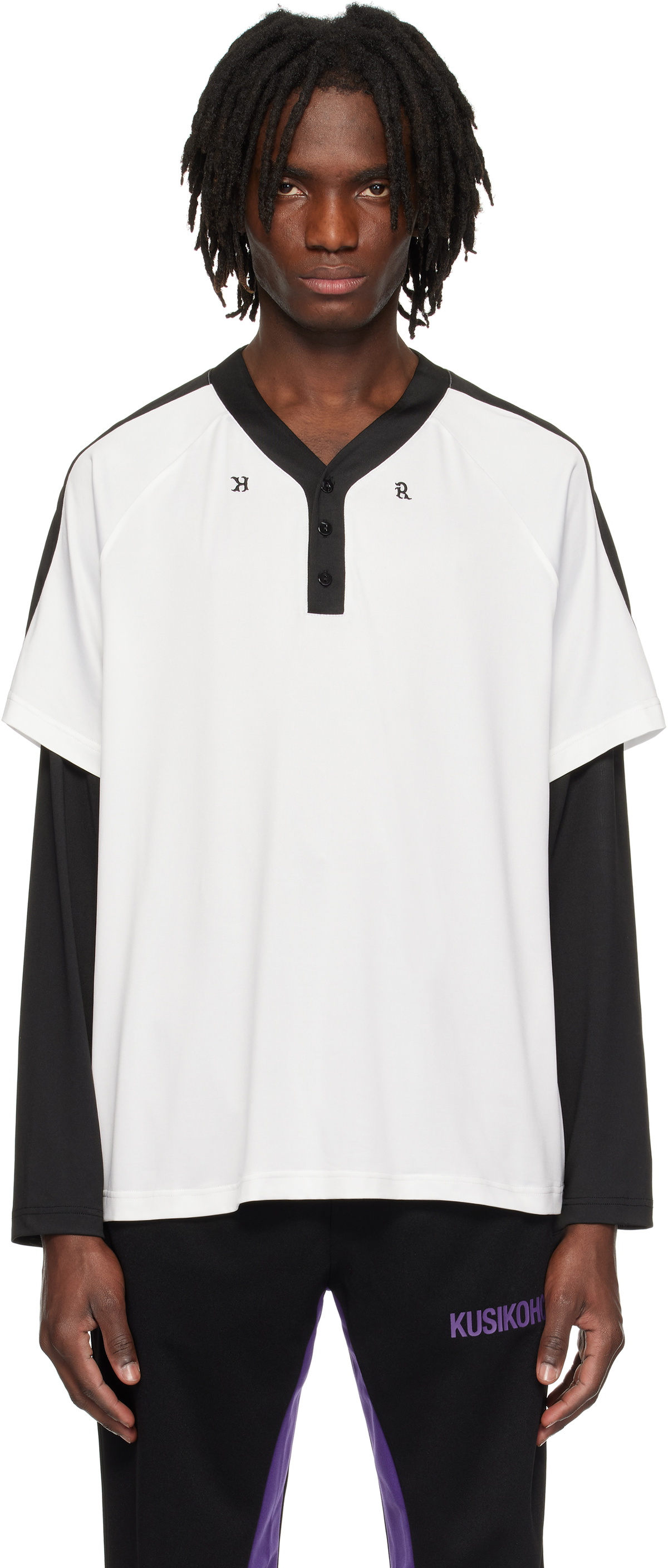 KUSIKOHC Black & White Baseball Long Sleeve Top