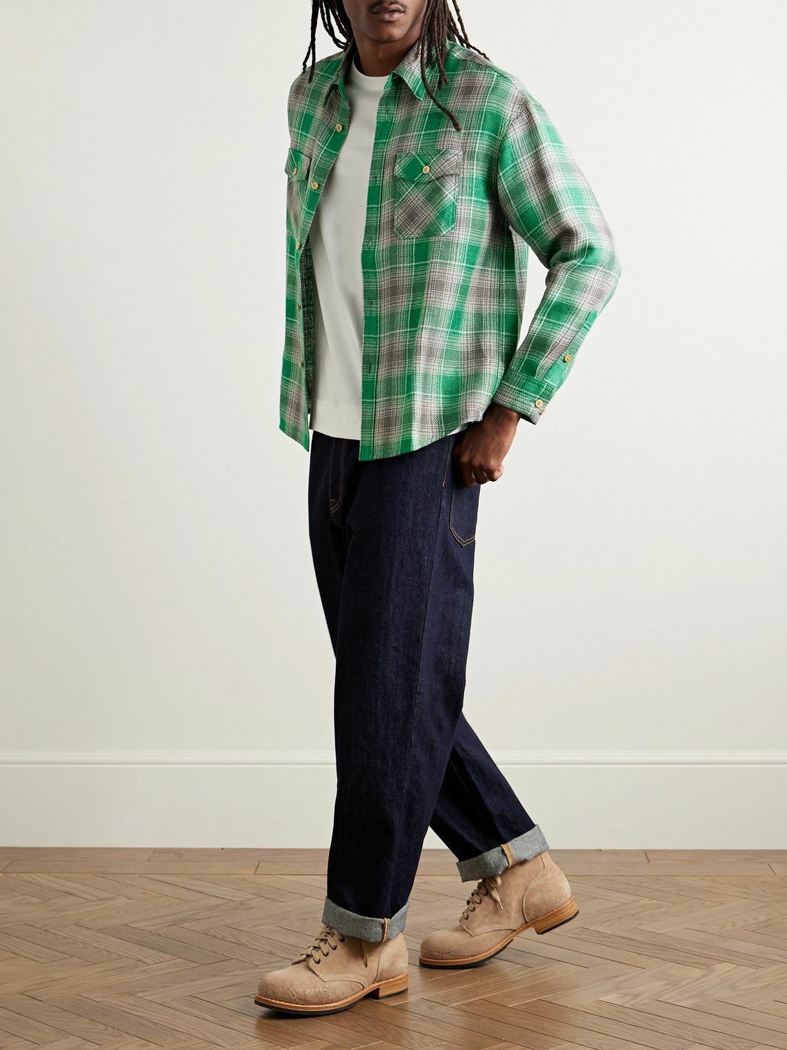 Visvim - Checked Wool and Linen-Blend Flannel Shirt - Green