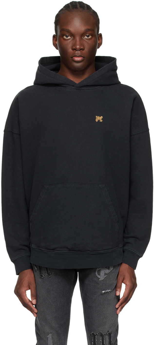 Palm Angels Black Burning Monogram Hoodie Palm Angels