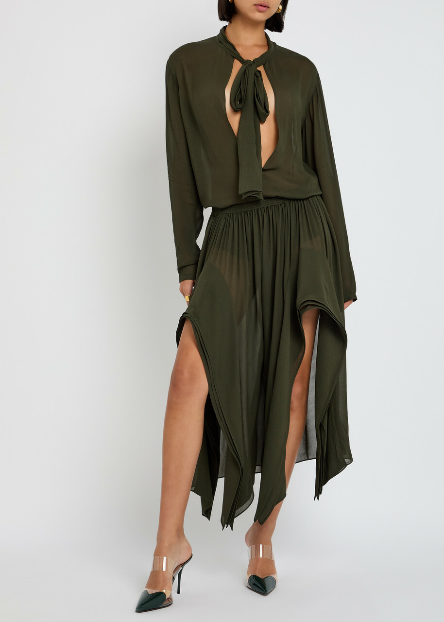 Alaïa Scarf Semi-sheer Chiffon Blouse Olive