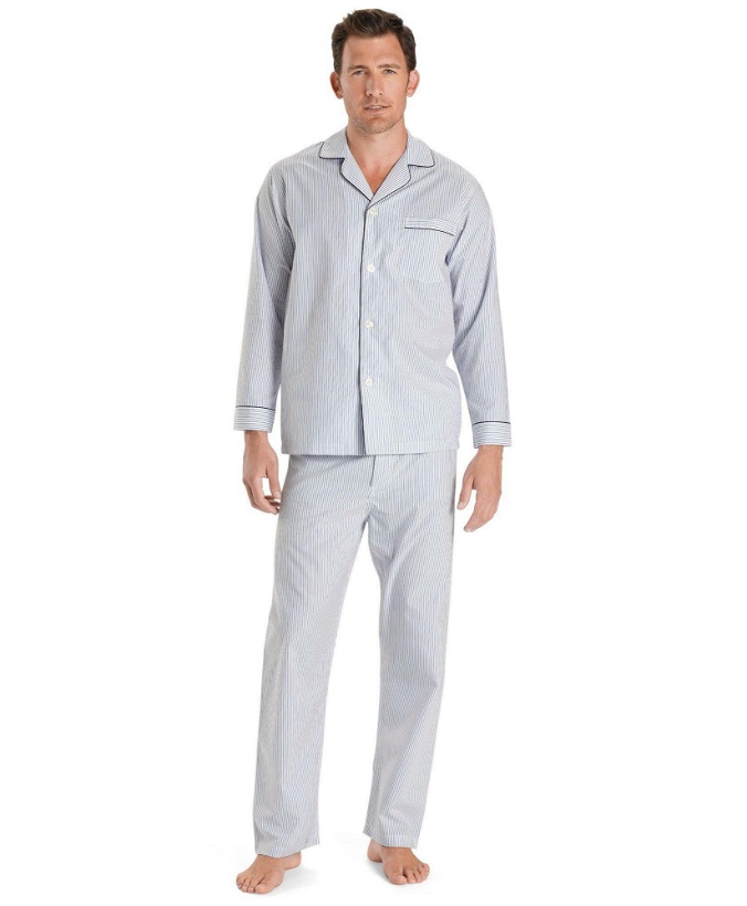 Photo: Brooks Brothers Men's Wrinkle-Resistant Blue Stripe Pajamas | Light Blue