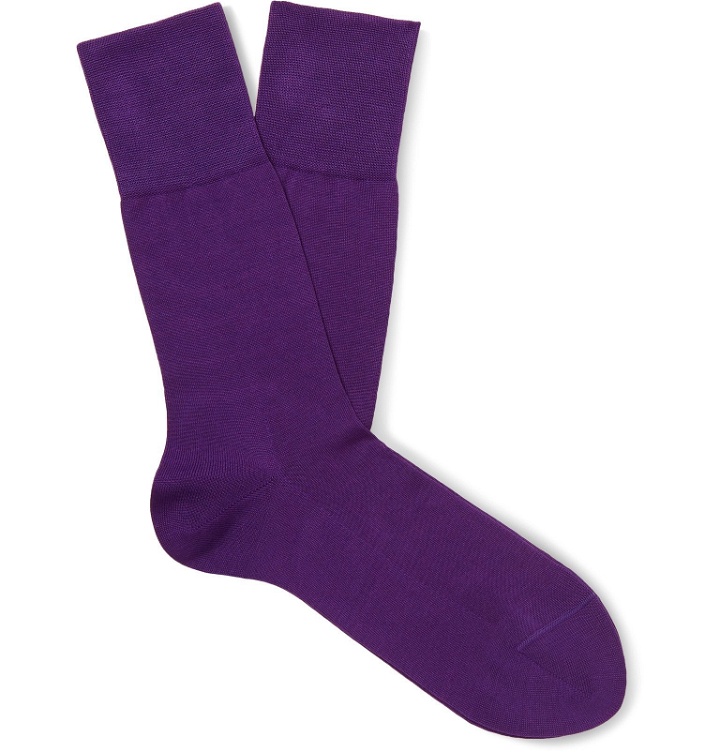 Photo: FALKE - Tiago Stretch Fil d'Ecosse Cotton-Blend Socks - Purple