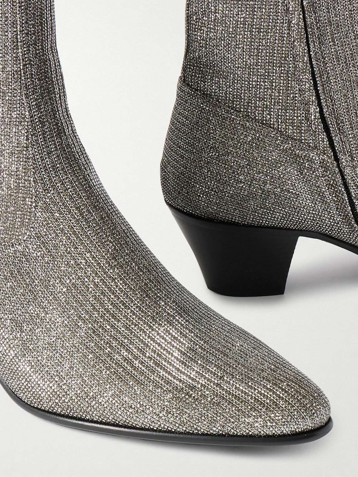 CELINE - Metallic Ribbed-Knit Chelsea Boots - Silver