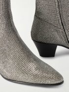 CELINE - Metallic Ribbed-Knit Chelsea Boots - Silver