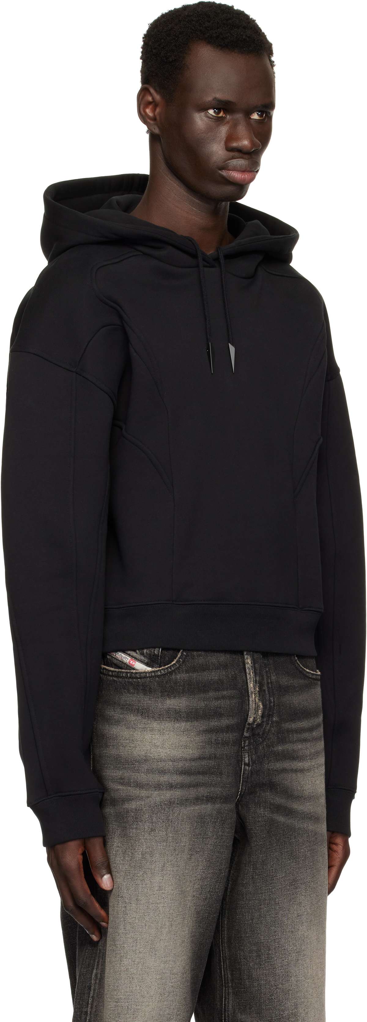 Mugler Black Spiral Cropped Hoodie Mugler