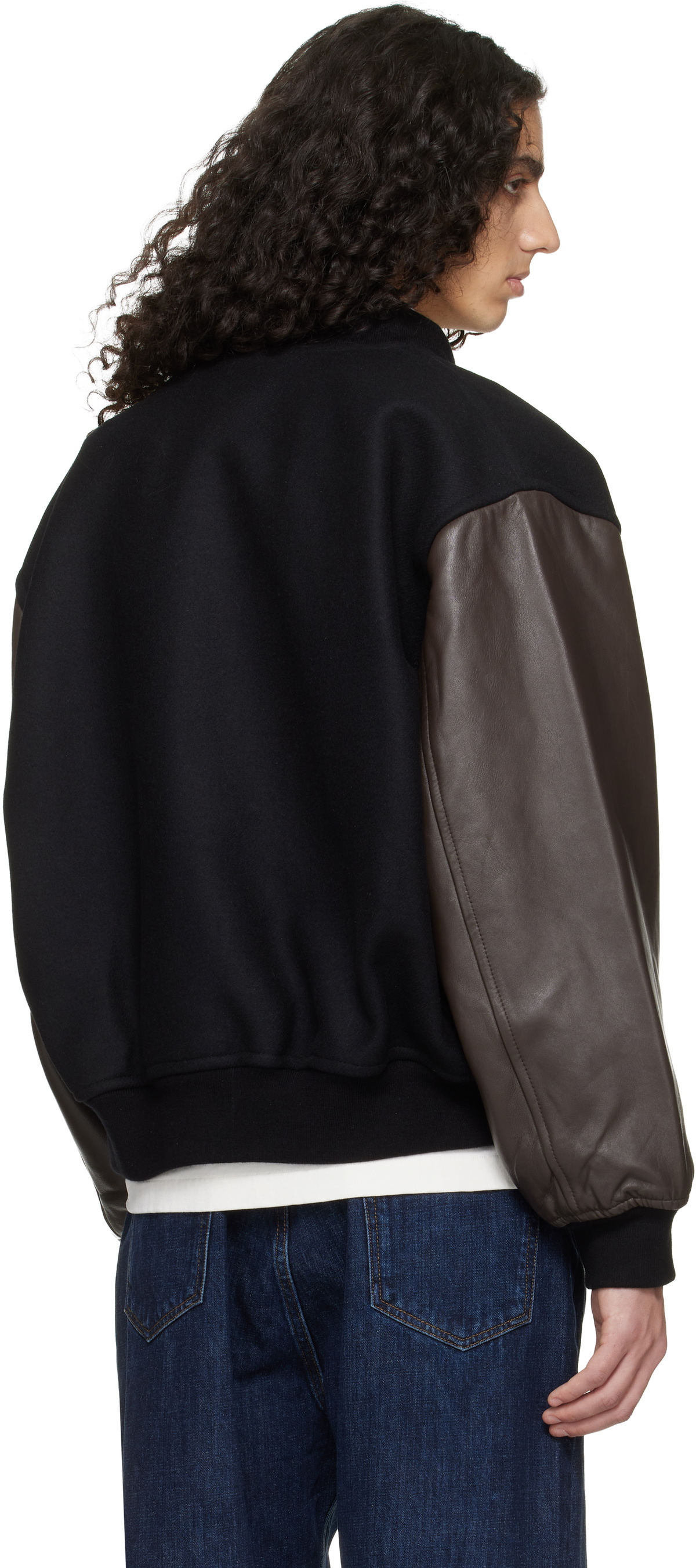 Studio Nicholson Black & Brown Alph Leather Bomber Jacket
