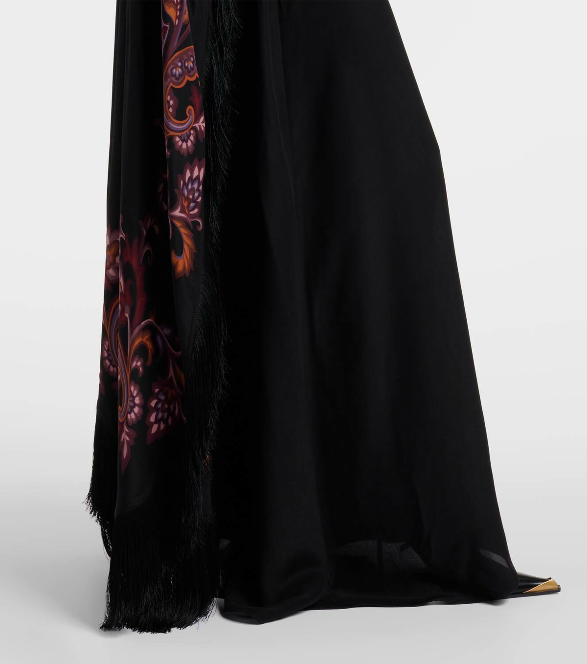 Etro Paisley caped fringed silk gown