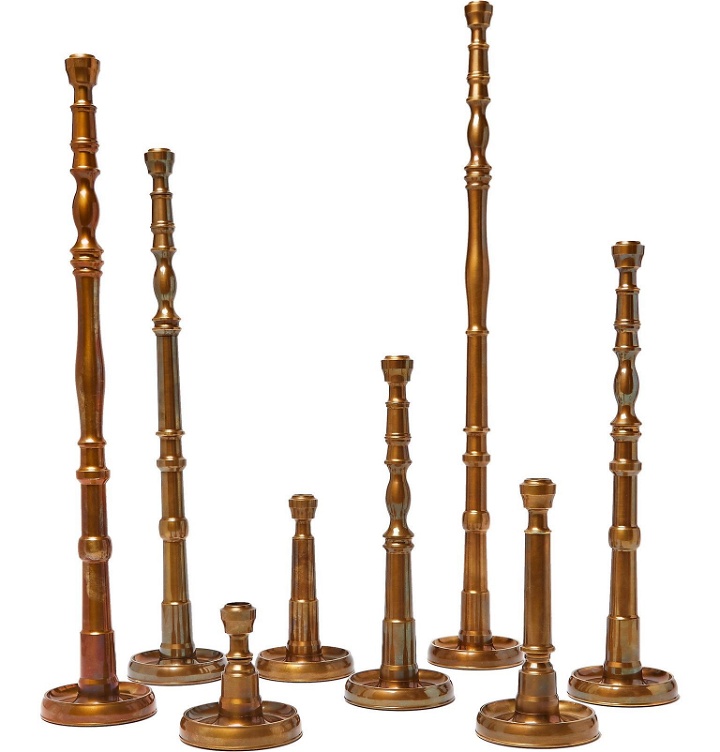Photo: Roman & Williams Guild - Reed Set of Eight Blackened Brass Candlesticks - Metallic