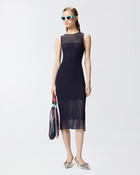 Pinko Fitted Midi Dress With Transparent Ribs Gloomy Blue