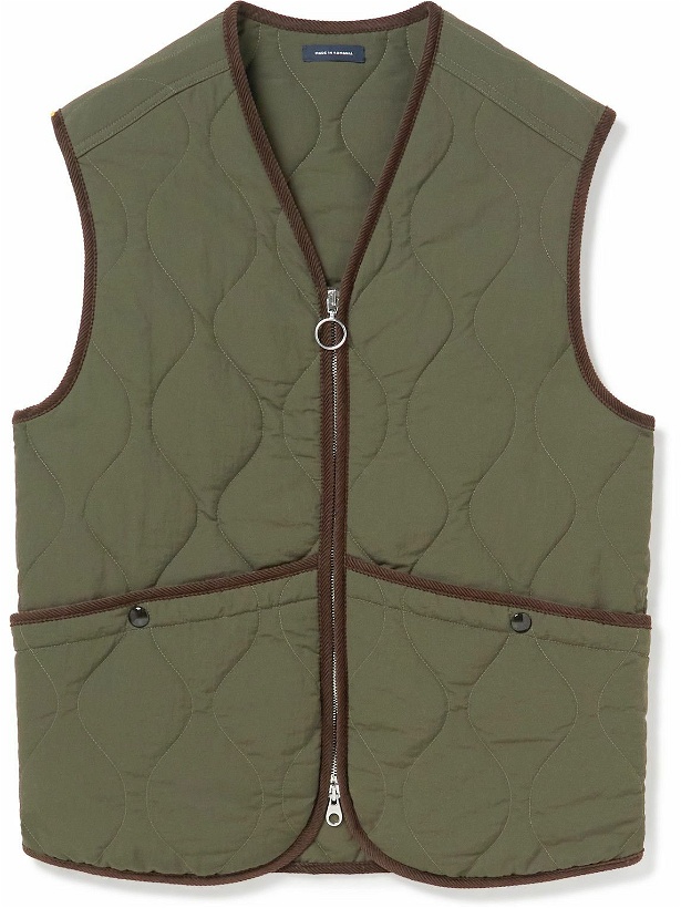 Photo: Drake's - Slim-Fit Corduroy-Trimmed Quilted Twill Gilet - Green