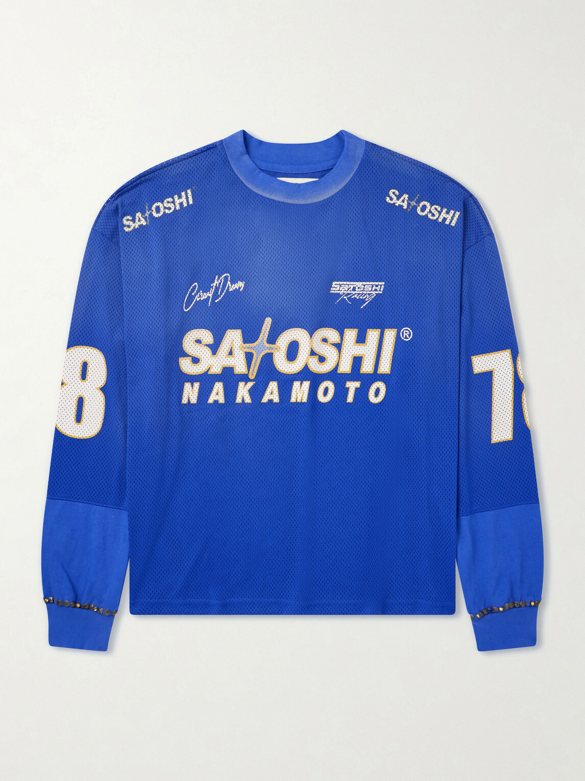 Satoshi Nakamoto - Moto Logo-Print Mesh T-Shirt - Blue