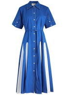 Lovebirds Colour-blocked Cotton-poplin Midi Shirt Dress Blue And White