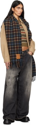 GANNI Gray Check Wool Scarf