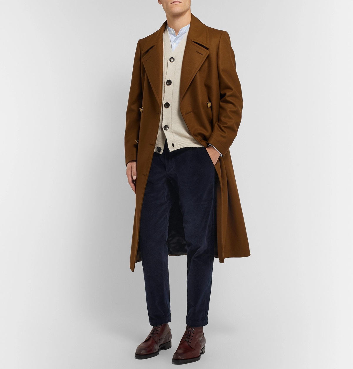 Connolly - Goodwood Tapered Cropped Pleated Cotton-Corduroy Trousers - Blue
