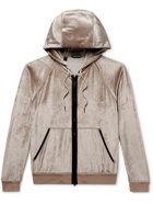 TOM FORD - Leather-Trimmed Modal-Blend Velour Zip-Up Hoodie - Neutrals