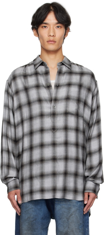 Photo: stein Gray Check Oversized Down Pullover Shirt