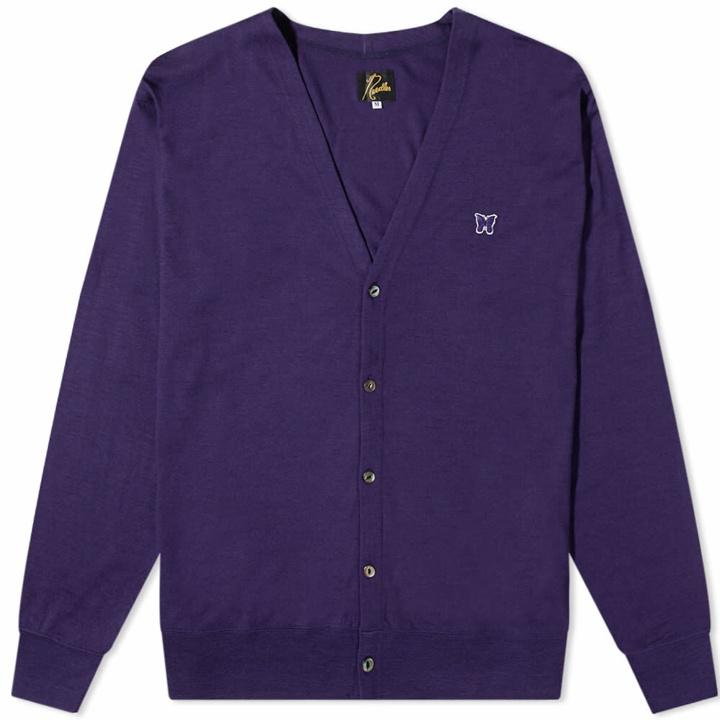 Photo: Needles Men's Wool Butterfly Cardigan in Purple