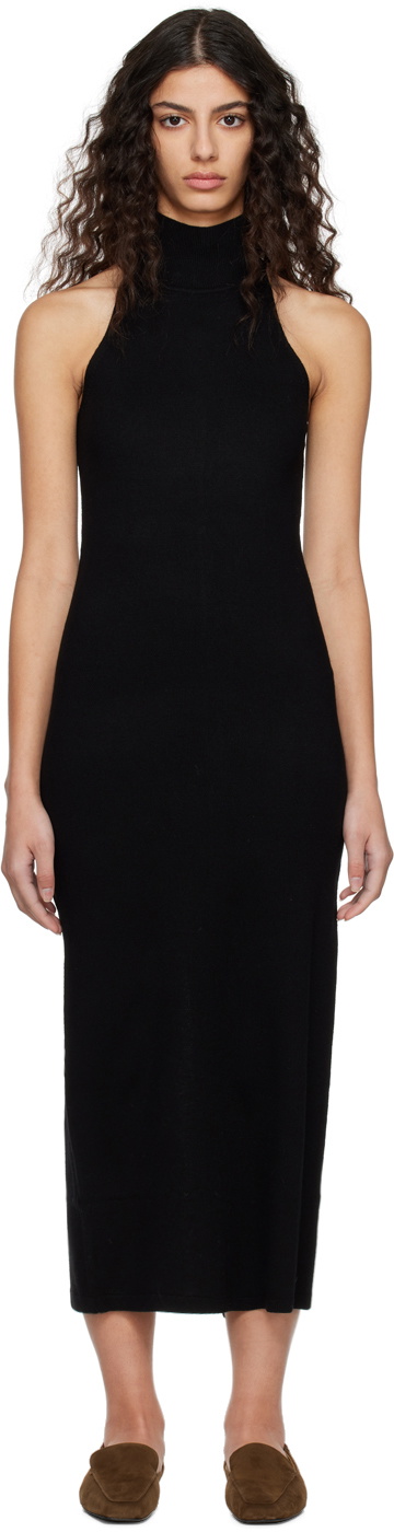 knee length dresses for ladies Black Midi Turtleneck Dress