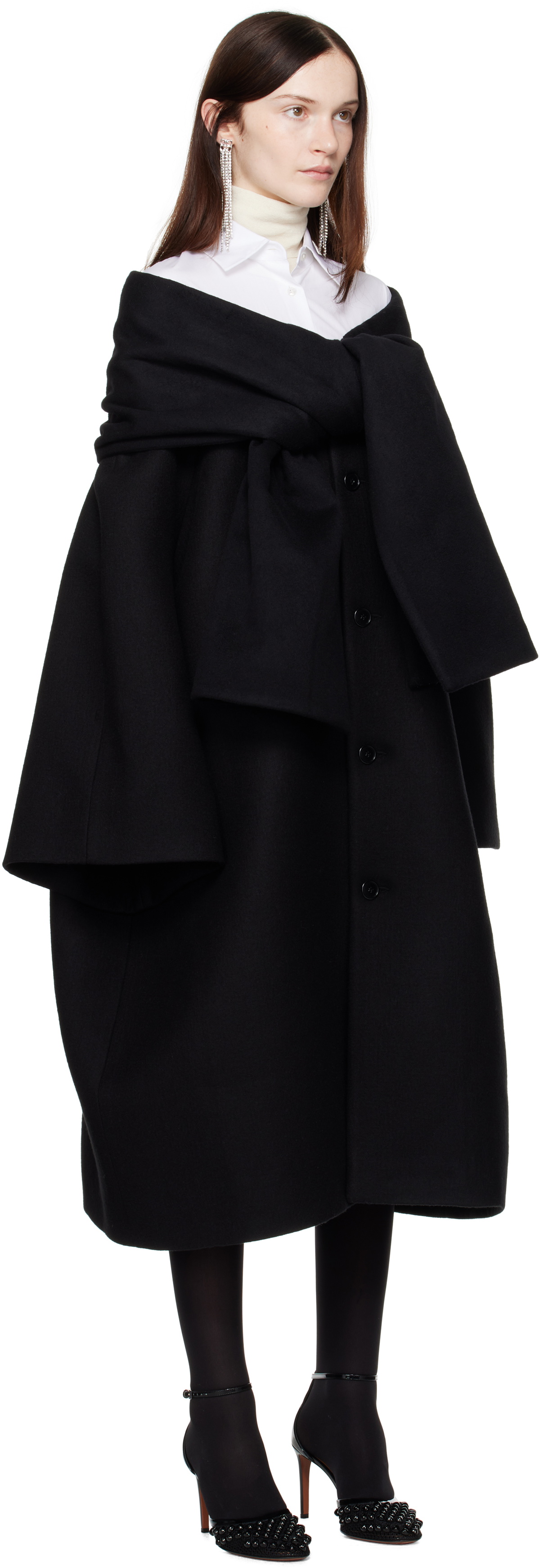 MARIE ADAM-LEENAERDT Black Scarf Coat