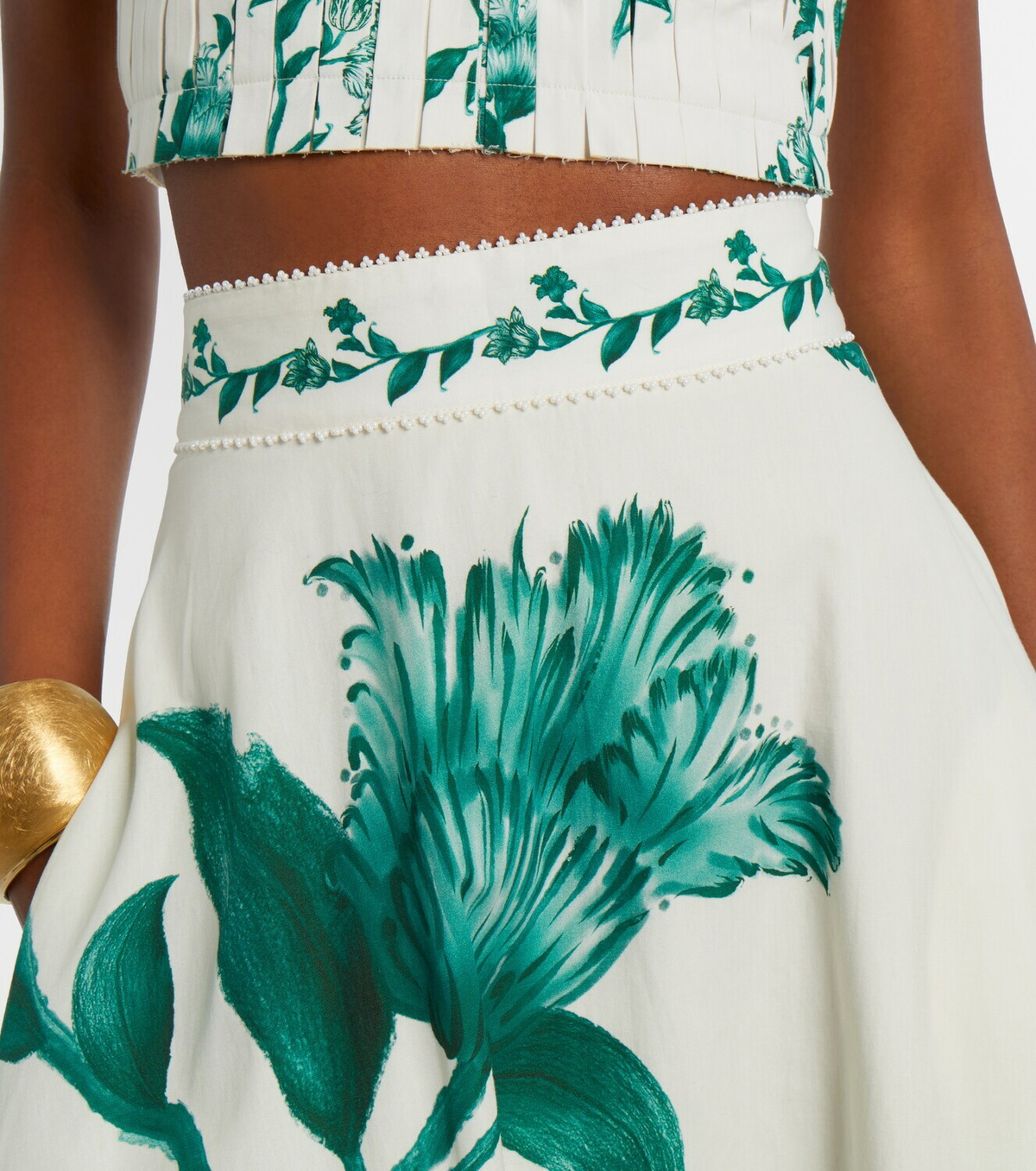 Agua by Agua Bendita Bergamota embellished floral cotton maxi skirt