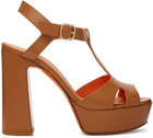 Santoni Tan Platform Heeled Sandals