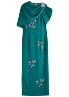 Huishan Zhang Isolde Cape-effect Embellished Gown Teal