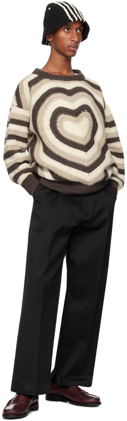 RICE NINE TEN Brown & Beige Heart Hand Knitted Sweater