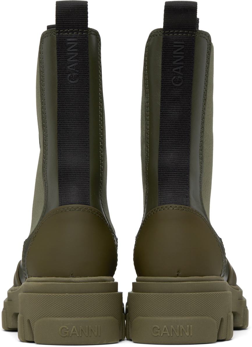 GANNI Khaki Cleated Chelsea Boots