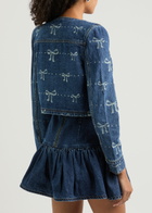 Self-portrait Bow-print Embellished Denim Cropped Jacket