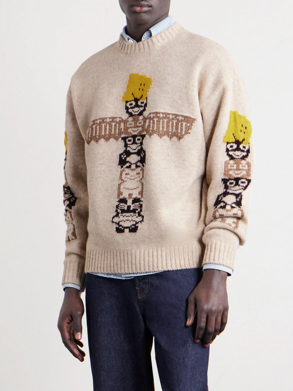 KAPITAL - Peckish Totem Pole Intarsia Wool-Blend Sweater - Neutrals