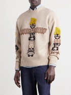 KAPITAL - Peckish Totem Pole Intarsia Wool-Blend Sweater - Neutrals