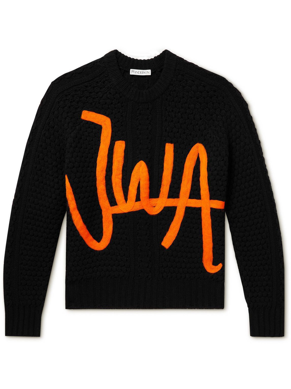 JW Anderson - Logo-Appliquéd Cable-Knit Wool Sweater - Black JW ...