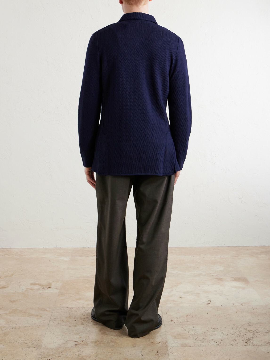 Lardini - Double-Breasted Knitted Virgin Wool Blazer - Blue