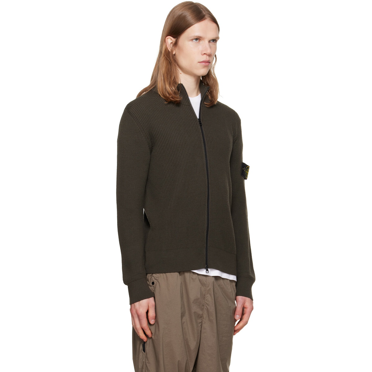 Stone Island Brown 5100017 Ribbed RWS Wool Sweatshirt